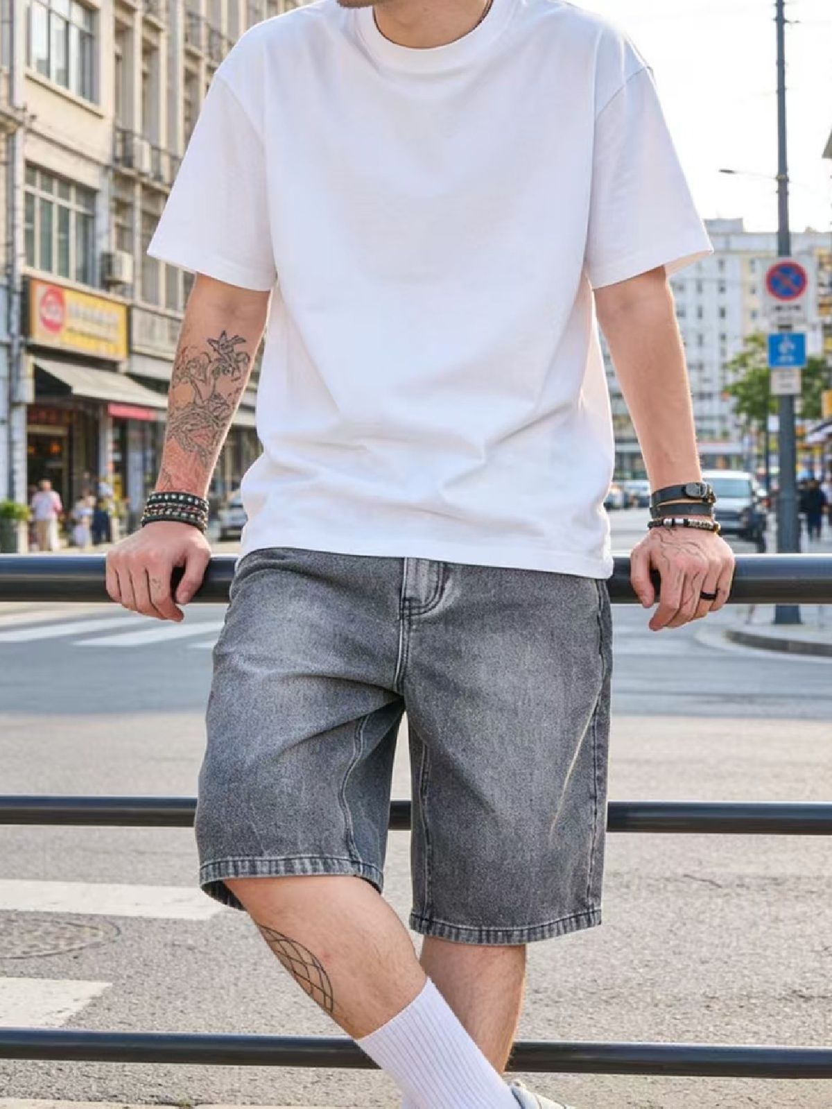 Men's American Style Casual Workwear Denim Shorts Cargo with Relaxed Fit Straight Leg Summer_mkmklike.com