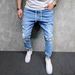 Men's Clothing Blue Distressed Casual Jogging Pants Drawstring Ripped Jeans Independent Website Trendy_mkmklike.com