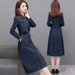 ELLE Collared Denim Women, Spring And Autumn New Style, Slim Fit, Mid-Length, Two-Piece Dress For Moms_mkmklike.com