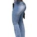 Women's High-Waisted Washed Blue Distressed Denim Jeans Retro Black Floral Print Flare Hem_mkmklike.com
