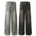 Wasteland Style Vintage Washed Denim Men's Vibe Trend Side Split Stitching Design Straight Pants_mkmklike.com