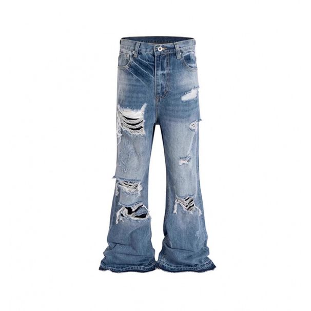 Men's Clothing High Street Ripped Washed Design Flared Jeans American Street Style Tall Straight Cleanfit Trousers_mkmklike.com