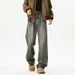 Retro And Old Washed Ripped Jeans Men's Trendy Brand Straight High Street Ruffian Handsome Loose Casual Versatile Pants_mkmklike.com