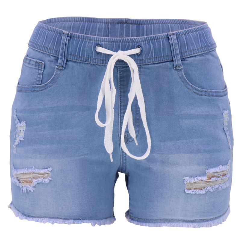 Summer New Elastic Drawstring High Waist Slim Ripped Washed Women's Jeans Manufacturers_mkmklike.com