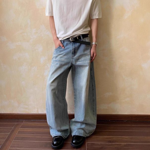 Cleanfit Washed Bamboo Denim Jeans – High Street Wide Leg Drape Pants For Men & Women (Blue/Black, S-3XL)_mkmklike.com