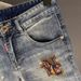 Men's Clothing Men's Distressed Denim Shorts With Embroidery & Splatter Design - Stretchable Casual Streetwear Mid-Length Cargo Shorts (Light Blue)_mkmklike.com