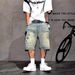 Men's Retro High Waist Denim Shorts Embroidered Distressed Straight Leg Loose Fit Casual Summer Trendy Five-Point Pants_mkmklike.com
