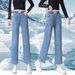 Elastic High-waisted Women's Jeans Spring And Autumn, Loose Fit, Cropped Length, Slimming, Versatile, Straight-leg Pants_mkmklike.com