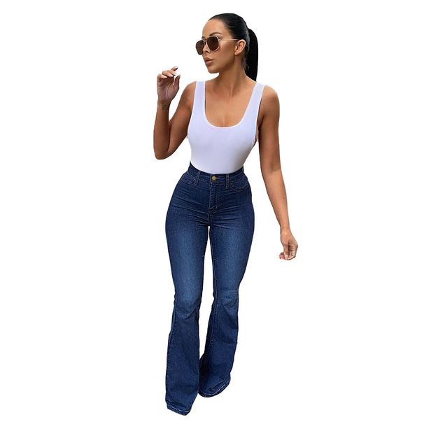 Women's Clothing High Waist Elastic Denim Trousers Flared Horseshoe Pants Solid Color Fashion Spring/Autumn_mkmklike.com