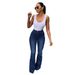 Women's Clothing High Waist Elastic Denim Trousers Flared Horseshoe Pants Solid Color Fashion Spring/Autumn_mkmklike.com