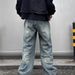 High Street American Alphabet Printed Jeans Men's Niche Retro Trendy Brand Washed Loose Straight Pendant Wide Leg Pants_mkmklike.com