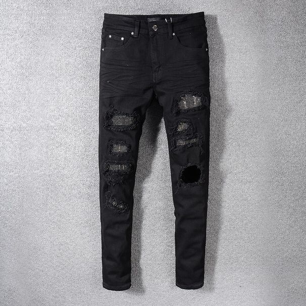 Men's Clothing Fashion Brand Fashion Black Ripped Jeans For Men Young Men Diamond Studded Elastic Slim Fitting Skinny Pants Trend_mkmklike.com