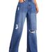 New Jeans High Waist Ripped Holes Loose Slimming Wide Leg Pants_mkmklike.com