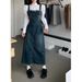 ELLE Frayed Denim Strap For Women, Spring New Vintage Design, Niche Waist-Cinching Mid-Length Dress_mkmklike.com