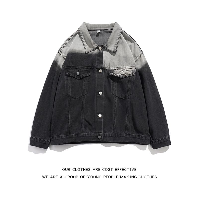 Men's & Women's Vintage Tie-Dye Denim Jacket - Oversized Streetwear Coat With Gradient Color For Spring & Autumn_mkmklike.com