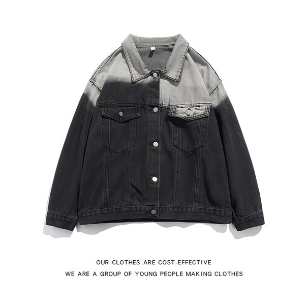 Men's & Women's Vintage Tie-Dye Denim Jacket - Oversized Streetwear Coat With Gradient Color For Spring & Autumn_mkmklike.com
