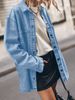 Verve Hong Kong Style Turn-down Collar Denim Jacket Women's Blue Large Pocket Loose Casual Shirt_mkmklike.com