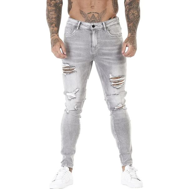 Men's Distressed Skinny Jeans Custom Made Rips Slightly Stretchy Slim Fit Denim_mkmklike.com