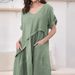 Women's Clothing New Short-sleeved Linen V-neck Pocket Dress_mkmklike.com
