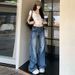 Distressed Washed American Vintage Jeans - High Waist Wide Leg Straight Flare Pants For Women_mkmklike.com