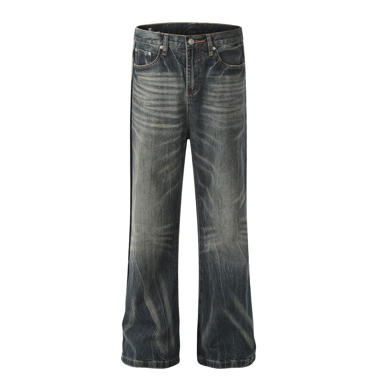 Vintage Streetwear Denim Jeans For Women - Oversized Distressed Washed Blue Jeans With Spray Paint Design_mkmklike.com