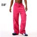 EF JEANS | 2024 New Retro Simple Big Pocket Color Semi-elastic Waist Overalls Rose Red Jeans_mkmklike.com