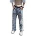 Men's Clothing Unisex High Waisted Wide Leg Ripped Jeans Straight Leg Distressed Pants Loose Fitting American High Street Trendy Clothing_mkmklike.com