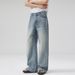 Men's Clothing Gradient Contrast A Line Jeans Vintage Washed Blue-White Ombre A-Line Jeans For Men – Streetwear Loose Fit Straight Leg Denim Pants_mkmklike.com