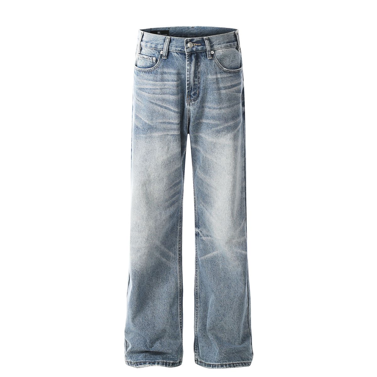 Unisex Retro Washed Blue Denim Jeans – Loose Fit Straight Leg High Waist Vintage Pants (S-XXL)_mkmklike.com