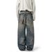 Men's Clothing Jeans AC Style Chain Pendant Print Ink Wash Dirty Street Retro Casual Pants_mkmklike.com