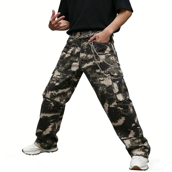Men's Cross Border Exclusive Jeans Loose Straight Leg Camouflage Cargo Trousers American High Street Style Bestseller for Men_mkmklike.com
