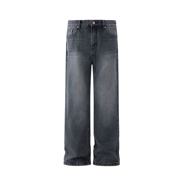 Distressed Washed Straight-Leg Jeans For Men - Vintage Denim Pants With Cleanfit Style, Oversized & Long-Length For Casual & Streetwear_mkmklike.com