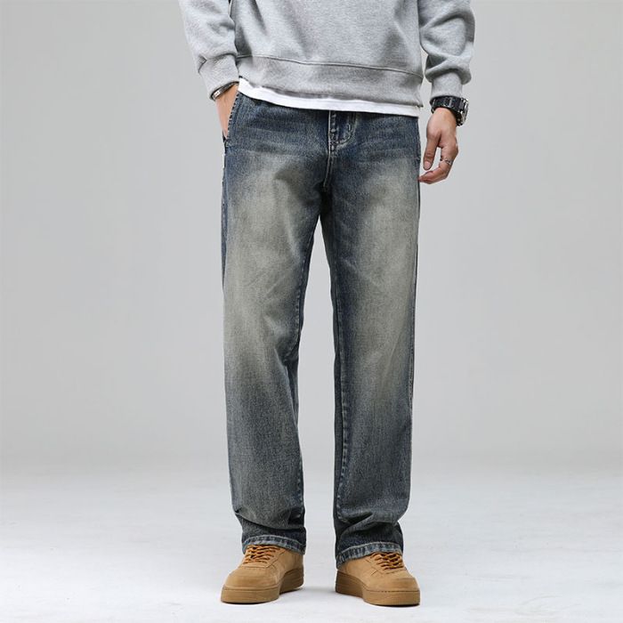 Men's Classic Retro Straight Leg Jeans - Vintage Washed Denim Pants For Casual Wear (Blue 606 & Fleece-Lined Blue 606)_mkmklike.com