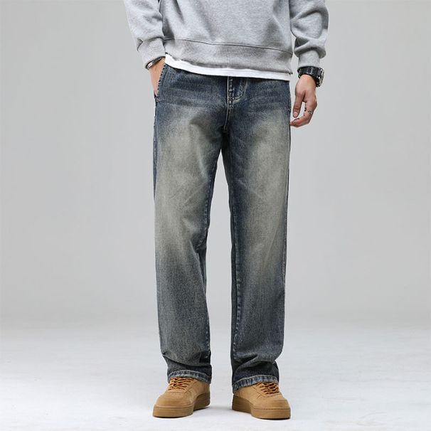 Men's Classic Retro Straight Leg Jeans - Vintage Washed Denim Pants For Casual Wear (Blue 606 & Fleece-Lined Blue 606)_mkmklike.com