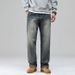Men's Classic Retro Straight Leg Jeans - Vintage Washed Denim Pants For Casual Wear (Blue 606 & Fleece-Lined Blue 606)_mkmklike.com