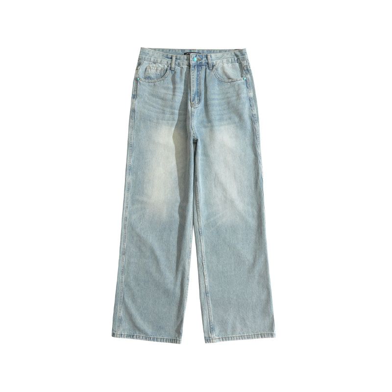 American Style Distressed Washed Loose Slimming Wide-Leg Jeans Casual Straight Pants_mkmklike.com