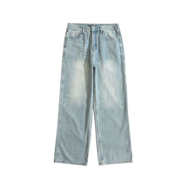 American Style Distressed Washed Loose Slimming Wide-Leg Jeans Casual Straight Pants_mkmklike.com