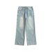 LawFoo American Retro Distressed Jeans Washed Loose Slim Wide Leg Pants Casual Straight Pants_mkmklike.com