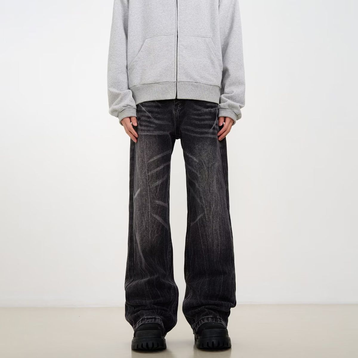 Suitable For All Seasons American Washed Vintage Distressed Fashion Jeans For Men Spring Autumn Straight Loose High Street Vibe Style Long_mkmklike.com