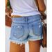 2025 European And American Trendy Buttoned Printed Patchwork Denim Shorts For Women, Cross-Border Foreign Trade, Ripped_mkmklike.com
