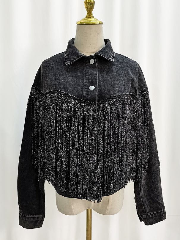 Denim Jacket Women Fashion Tassel Lapel Fried Flower Denim Jacket Women_mkmklike.com