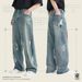 Men's Graffiti Colorblock Straight Jeans – Streetwear Wide Leg Denim Pants (S-XL, Old Blue & Black)_mkmklike.com