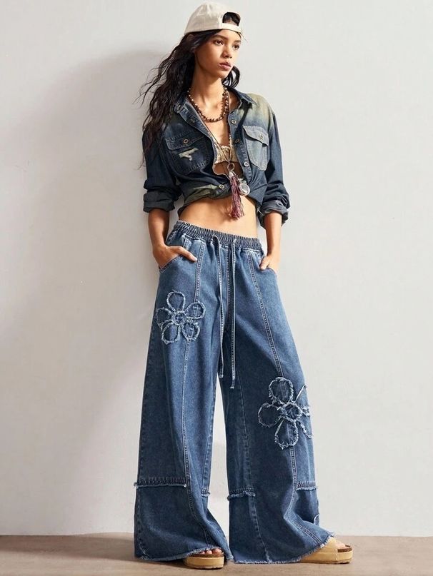 High Waist Flared Jeans for Women Retro Washed Butterfly Detail European American Style Cross Border Wholesale Foreign Trade Hot Item_mkmklike.com
