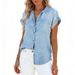 Denim Shirt For Women | Oversized Blue Chambray Shirt | Casual Button-Up Top With Notch Collar_mkmklike.com