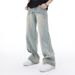 Men's Patchwork Deconstructed Jeans Trendy High Street Style Loose Straight Leg Wide Leg Retro Design_mkmklike.com
