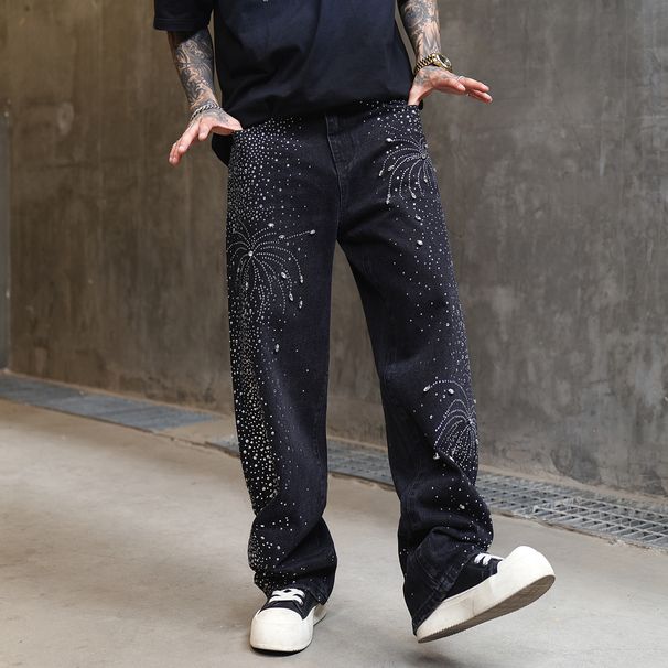 Men's Clothing Men's Jeans Starry Sky Rhinestone Washed Jeans_mkmklike.com