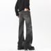 American High Street Vibe Retro Washed Distressed Jeans Men's Trendy Straight Leg Slightly Flared Slim Fit Cleanfit Long_mkmklike.com