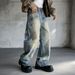 Men's Clothing American Style Trendy Men's Loose Fitting Straight Leg Jeans With Faux Ripped Details And Sparkling Details_mkmklike.com