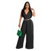 Women's Clothing sleeveless temperament casual V neck waist pleated loose wide leg jumpsuit_mkmklike.com