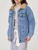 "Women's Fleece-Lined Denim Jacket - Oversized Winter Coat, Cotton Blend With Sherpa Collar, Streetwear Essential For Cold Weather"_mkmklike.com